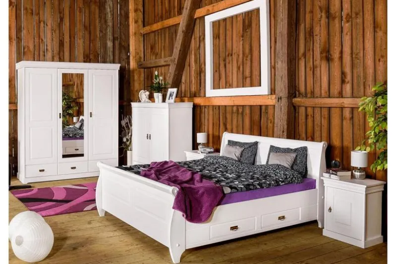 Letto legno massello bianco 140x200 toscano shabby