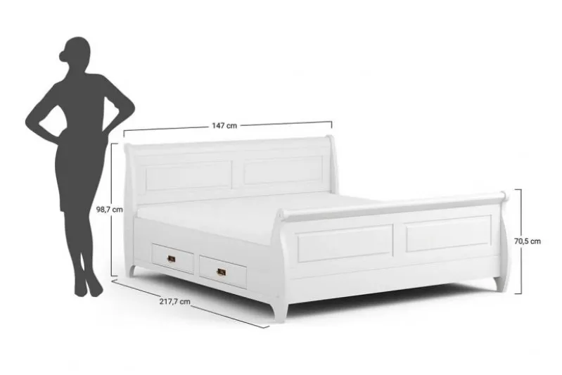 Letto legno massello bianco 140x200 toscano shabby