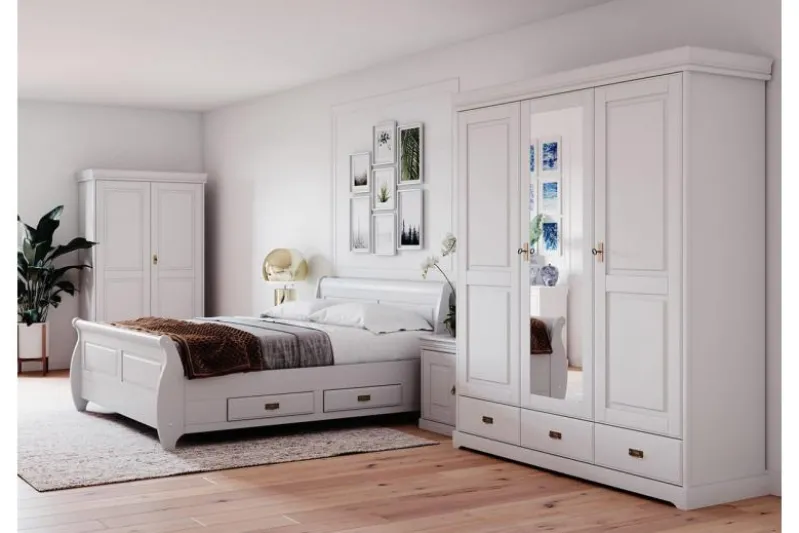 Letto legno massello bianco 140x200 toscano shabby