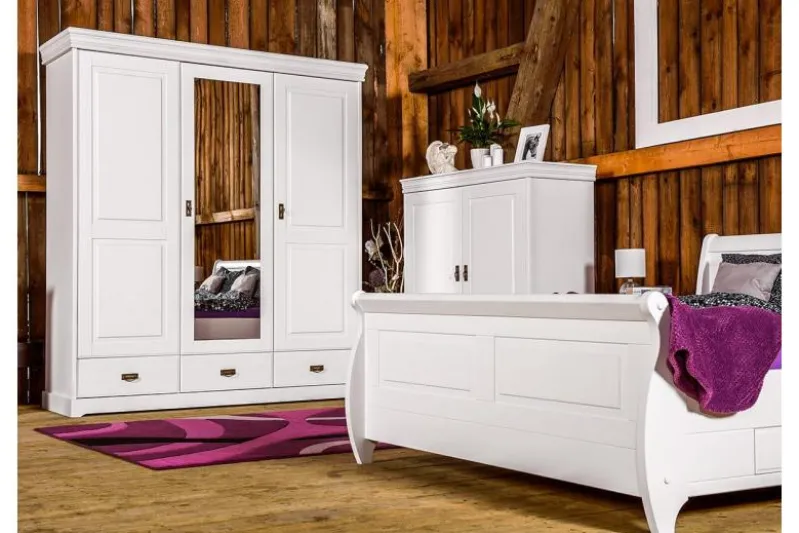 Letto legno massello bianco 140x200 toscano shabby