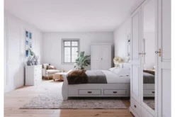 Letto massello pino bianco 160x200 con cassetti toscano shabby
