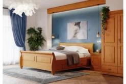 Letto matrimoniale legno massello miele con cassetti 180x200 shabby toscano