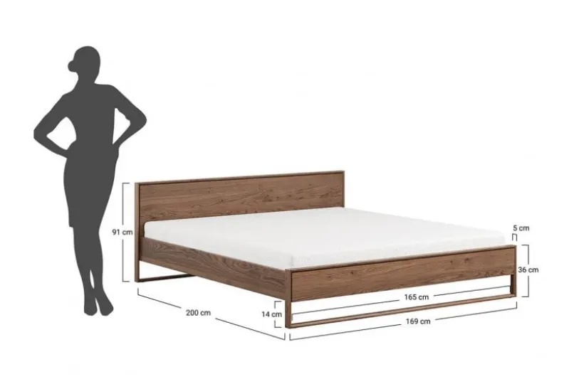 Letto matrimoniale rovere massello affumicato 160 x 200