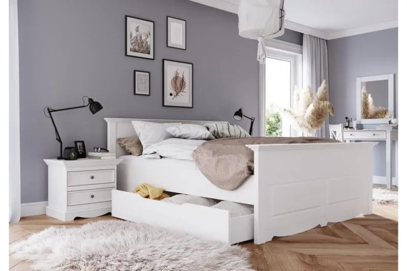 Letto shabby chic matrimoniale pino massello bianco 160x200