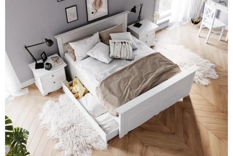 Letto shabby chic matrimoniale pino massello bianco 160x200