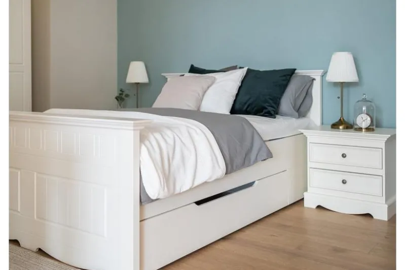 Letto shabby chic matrimoniale pino massello bianco 160x200