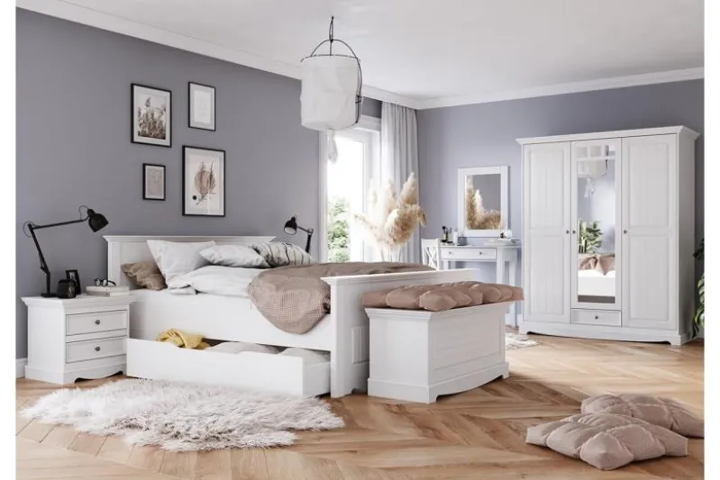 Letto shabby chic pino massello bianco 120x200