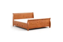 Letto shabby toscano in legno massello miele con cassetti 160x200