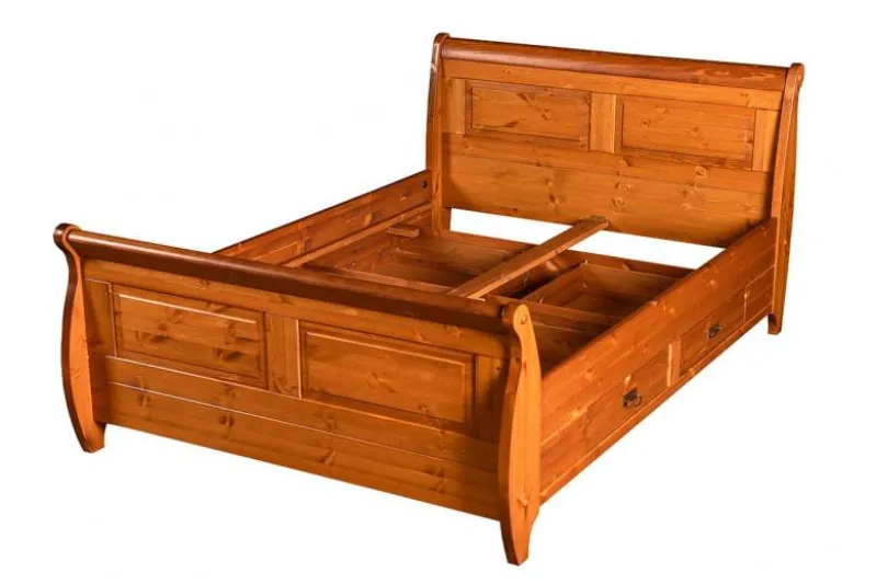 Letto shabby toscano in legno massello miele con cassetti 160x200