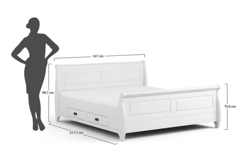 Letto shabby toscano in legno massello miele con cassetti 160x200