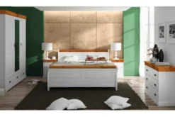 Letto 160x200 con cassetti in legno massello bianco e miele toscano shabby