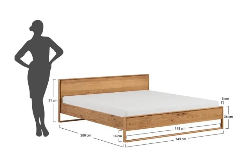 Letto 140x200 in rovere massello naturale oliato design moderno