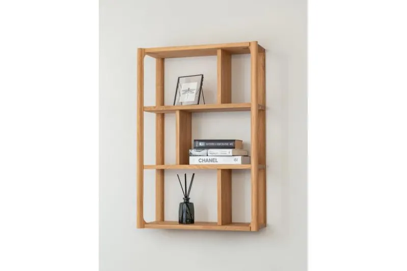 Libreria a parete moderna in rovere massello naturale