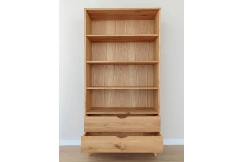 Libreria in legno naturale massello con cassetti