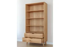Libreria in legno naturale massello con cassetti