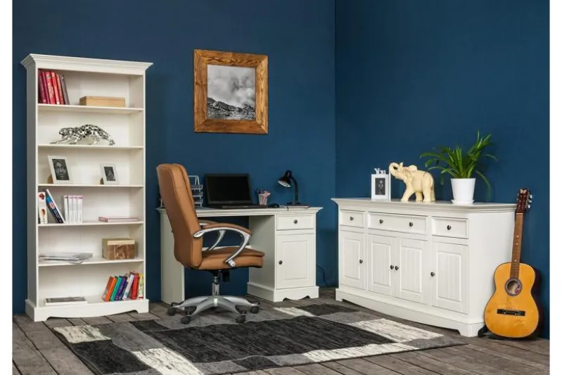 Libreria shabby chic pino massello bianco