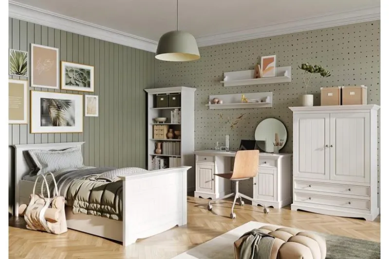 Libreria shabby chic pino massello bianco
