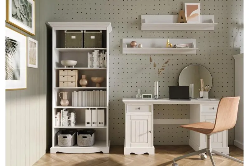 Libreria shabby chic pino massello bianco
