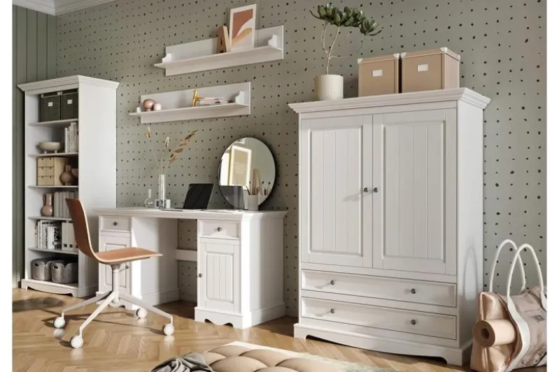 Libreria shabby chic pino massello bianco