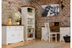 Libreria shabby chic pino massello bianco con cornice color rovere