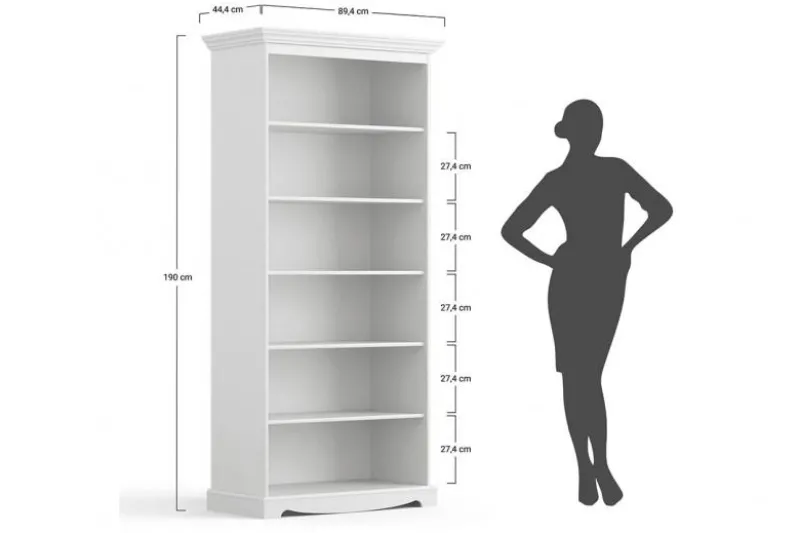 Libreria shabby chic pino massello bianco con cornice color rovere