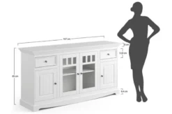 Madia con cristalliera shabby chic pino massello bianco e top noce