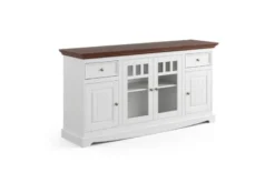 Madia con cristalliera shabby chic pino massello bianco e top noce