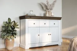 Madia shabby country bicolore bianco tabacco in pino massello