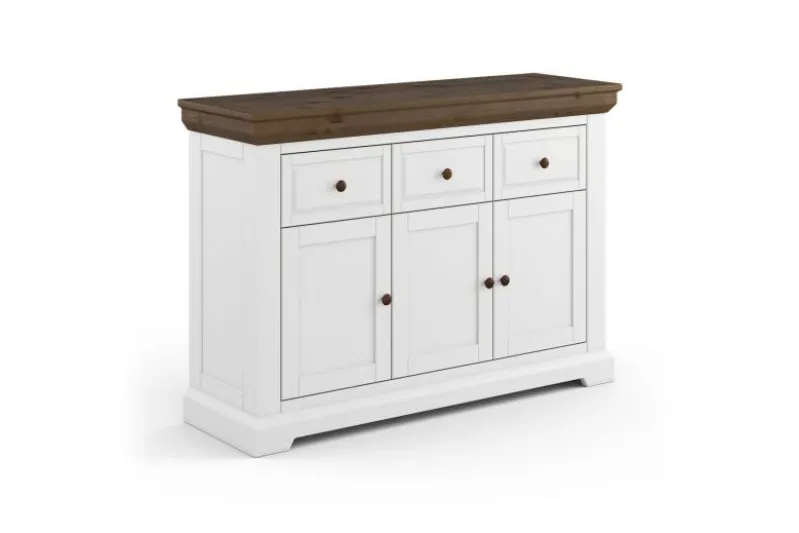 Madia shabby country bicolore bianco tabacco in pino massello