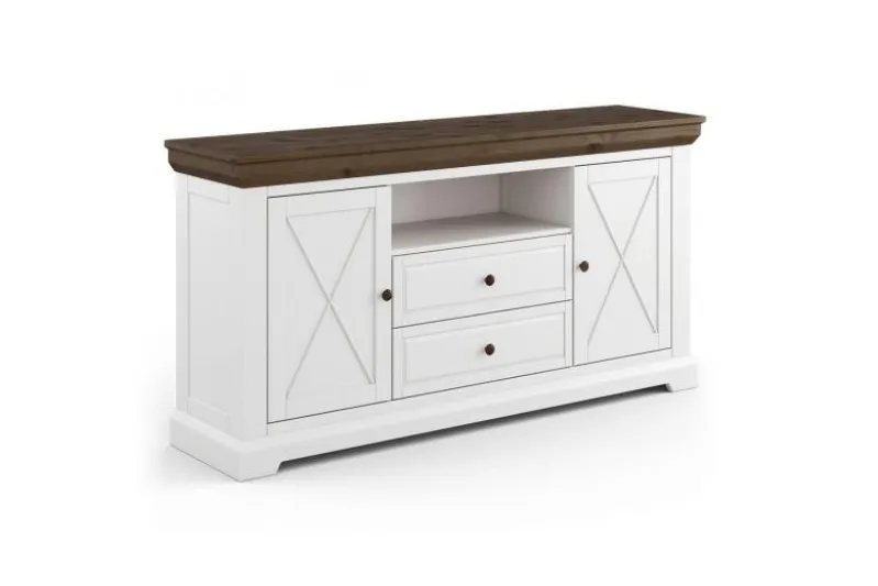 Madia shabby country in pino massello bianca e tabacco