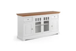 Mobile buffet con vetrina shabby chic pino massello bianco e rovere
