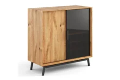 Mobile buffet in legno naturale massello e vetro con portabottiglie