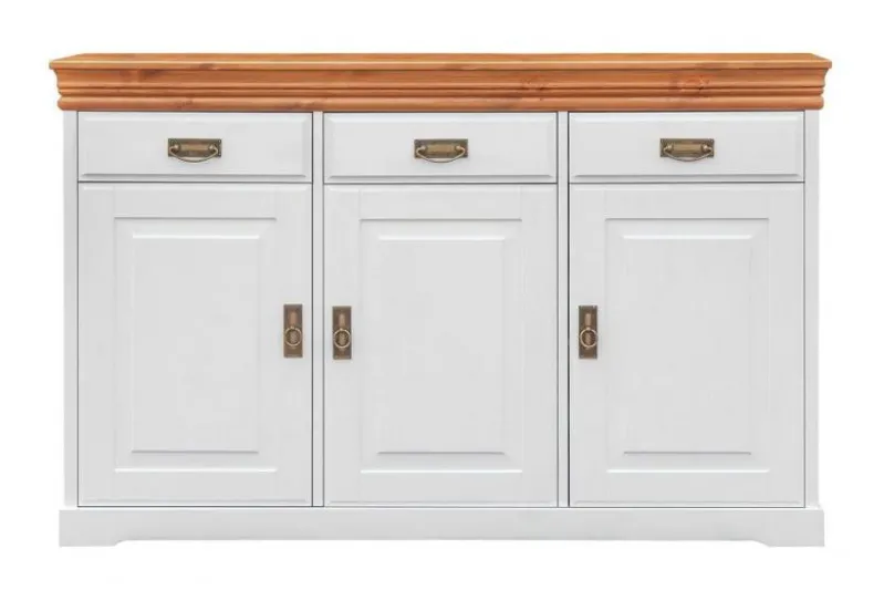 Mobile buffet legno massello con 3 ante bianco top miele toscano shabby