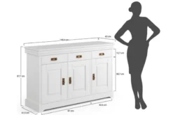 Mobile buffet legno massello con 3 ante bianco top miele toscano shabby