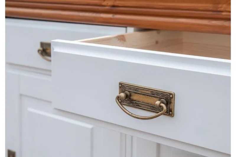 Mobile buffet legno massello con 3 ante bianco top miele toscano shabby