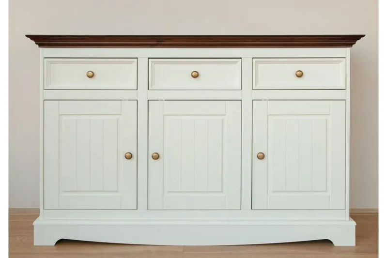 Mobile da buffet shabby chic pino massello bianco piano tinto noce