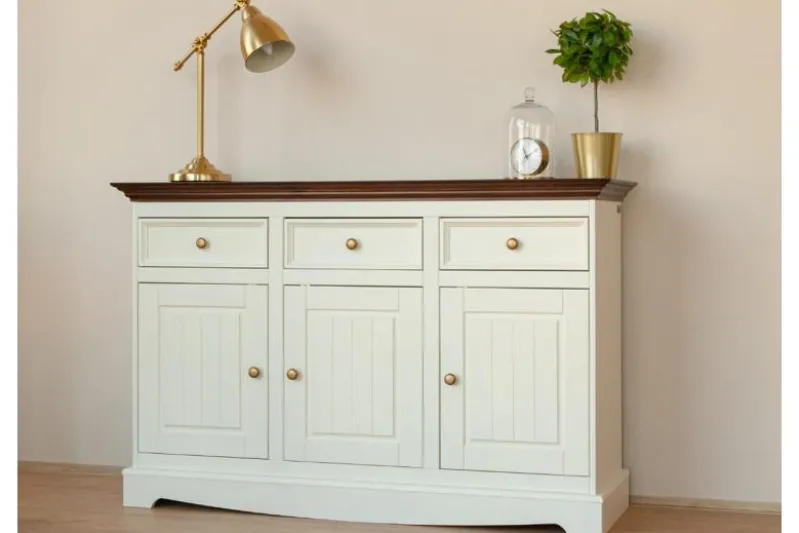 Mobile da buffet shabby chic pino massello bianco piano tinto noce