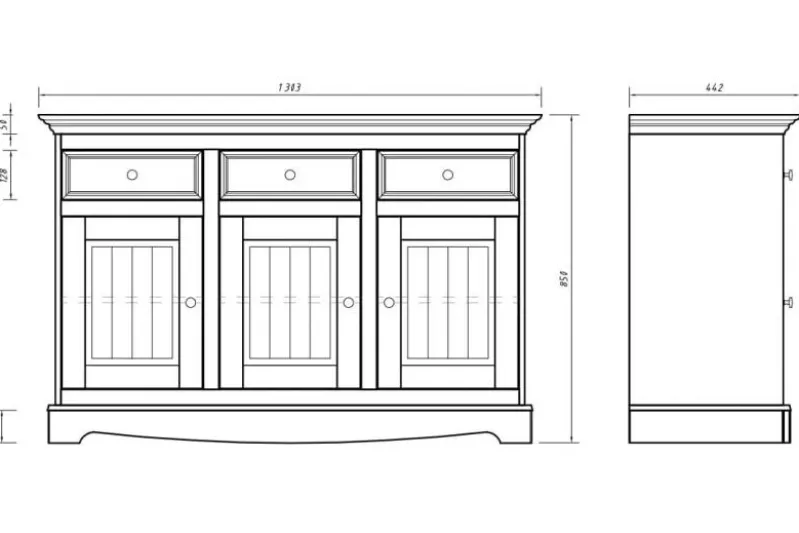 Mobile da buffet shabby chic pino massello bianco piano tinto noce
