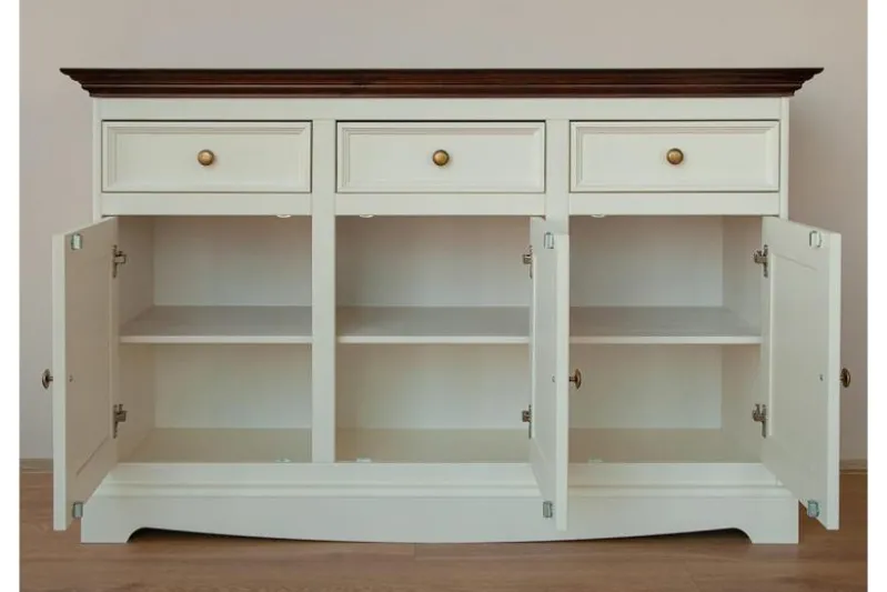 Mobile da buffet shabby chic pino massello bianco piano tinto noce