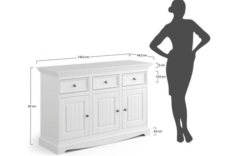 Mobile da buffet shabby chic pino massello bianco piano tinto noce