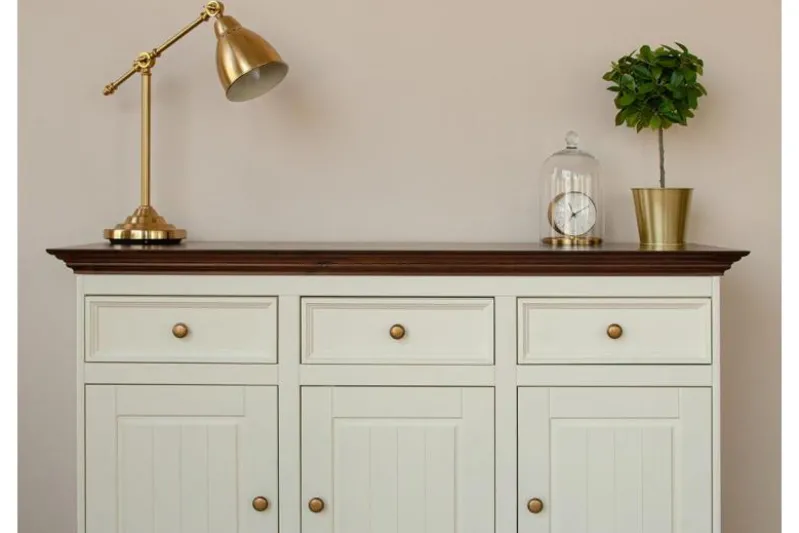 Mobile da buffet shabby chic pino massello bianco piano tinto noce