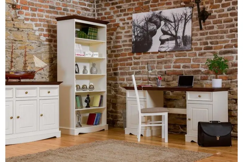 Mobile da buffet shabby chic pino massello bianco piano tinto noce
