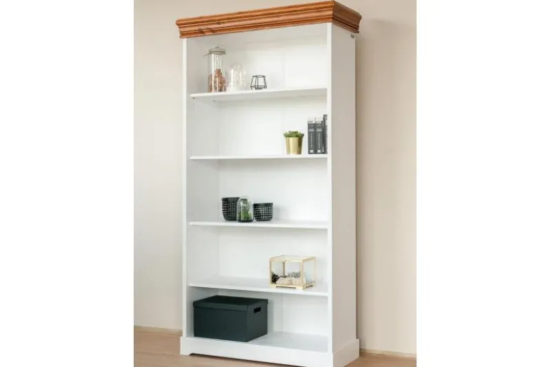 Mobile libreria shabby legno massello bianca top miele stile toscano