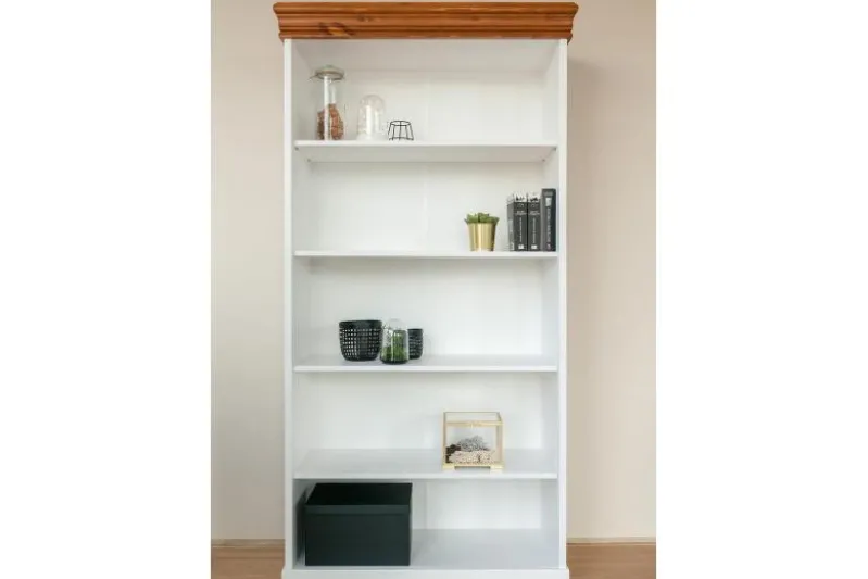 Mobile libreria shabby legno massello bianca top miele stile toscano