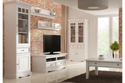 Mobiletto tv shabby chic pino massello bianco