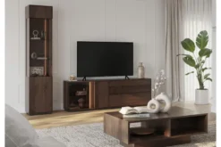Mobile TV con vetrina in rovere massello tabacco