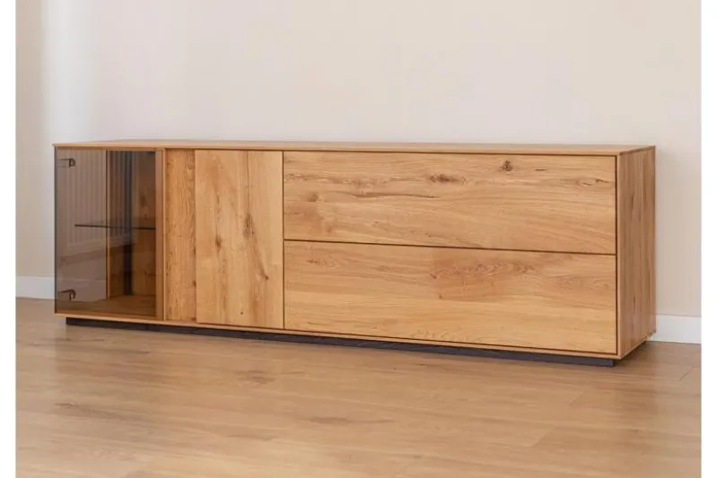Mobile TV con vetrina rovere massello design moderno