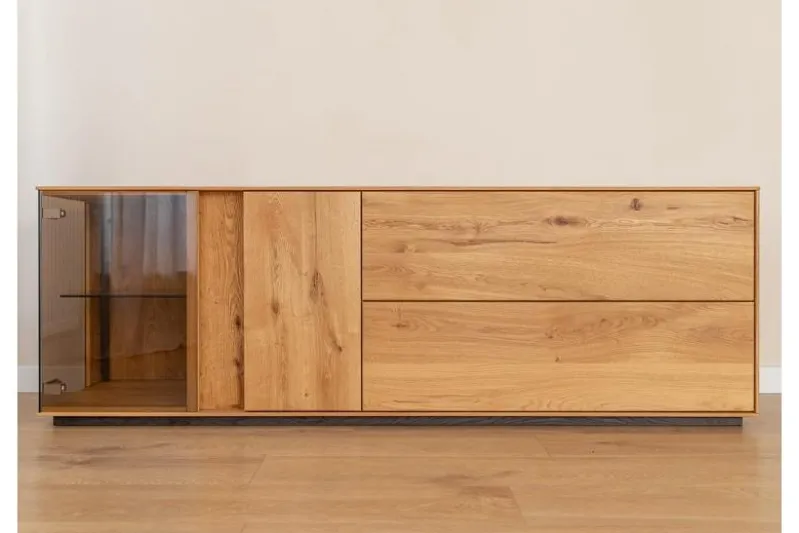 Mobile TV con vetrina rovere massello design moderno