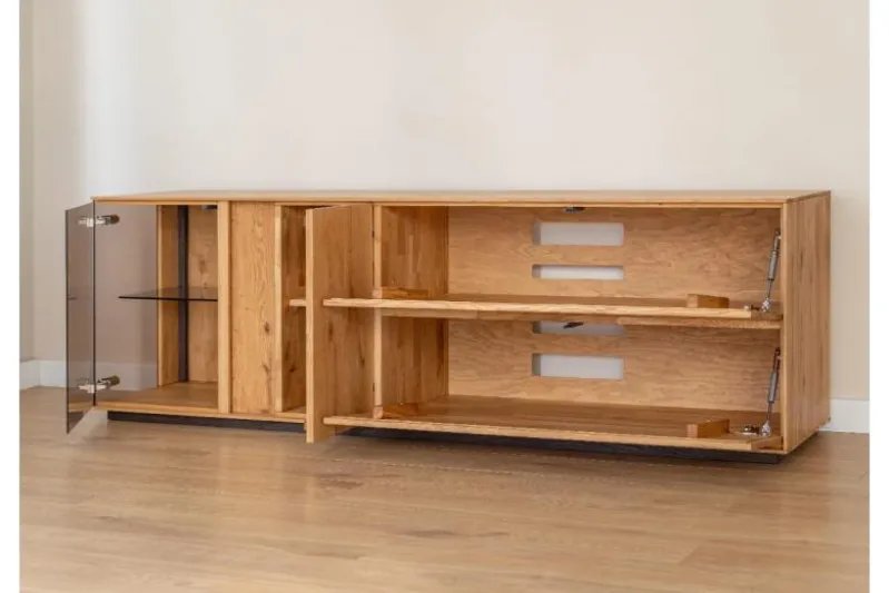 Mobile TV con vetrina rovere massello design moderno