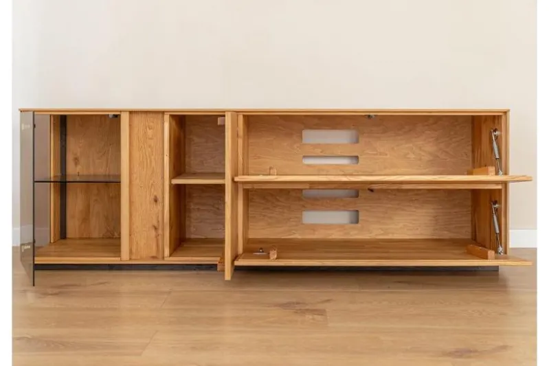 Mobile TV con vetrina rovere massello design moderno